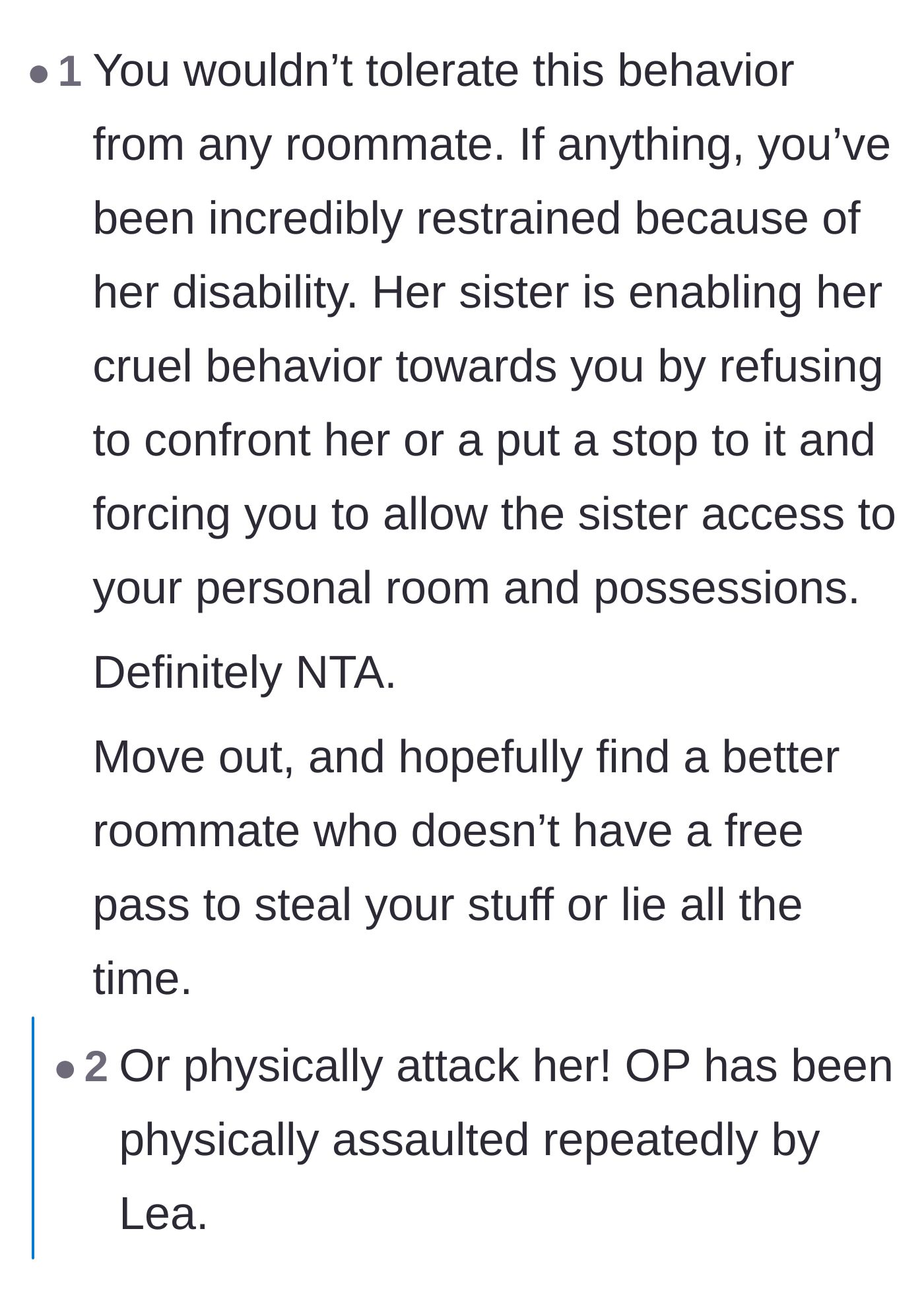 Comment thread 6 - Commenters reminding the teen that she would never accept this level of theft and violence from a standard roommate.