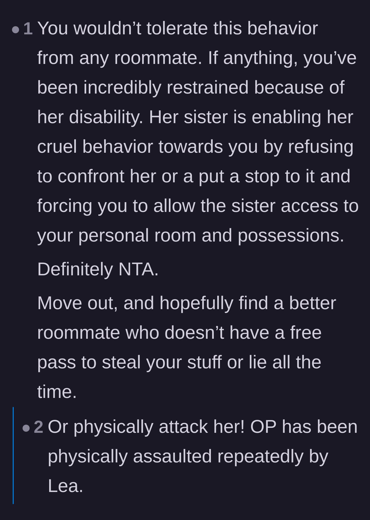 Comment thread 6 - Commenters reminding the teen that she would never accept this level of theft and violence from a standard roommate.
