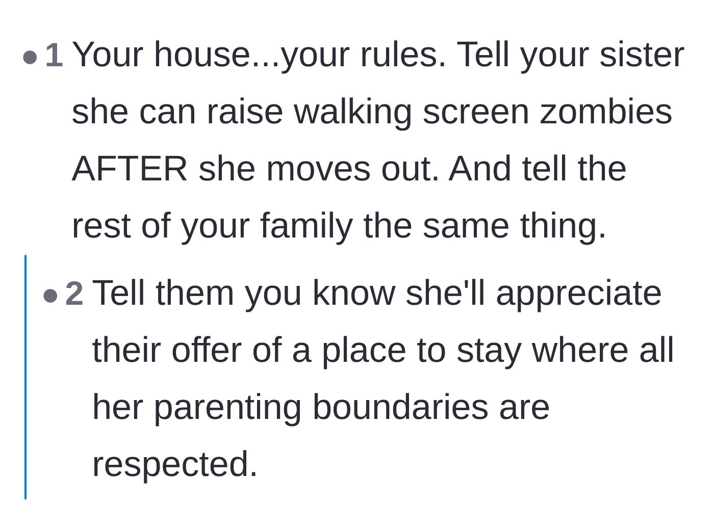 Comment thread 3 - Suggesting the sister pack up and move in with the extended family who demanded the apology.