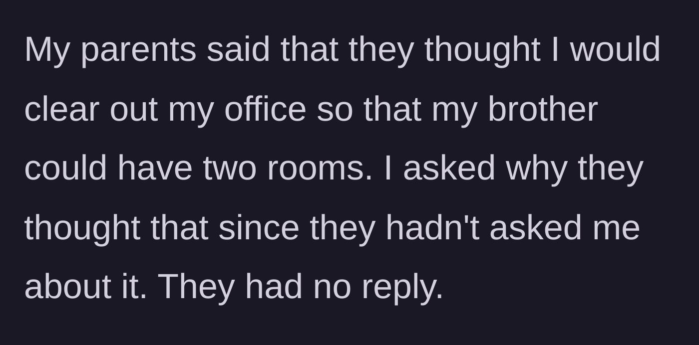 Story part 8 - The homeowner confronting the parents' silent assumption that the upstairs office would be dismantled.