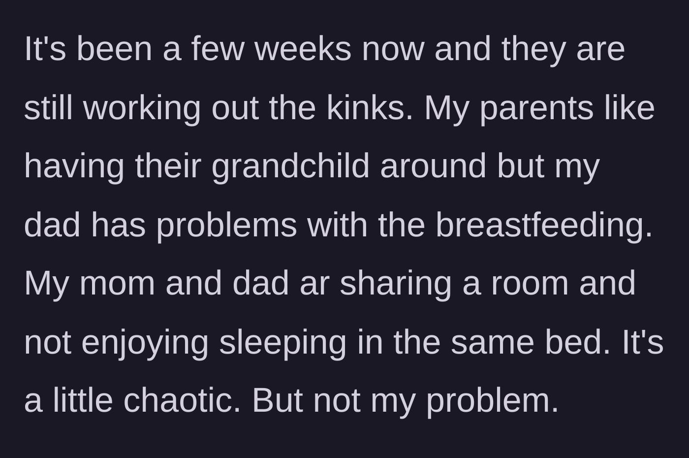 Story part 9 - The chaotic, cramped living situation unfolding in the basement among the parents and the new family.