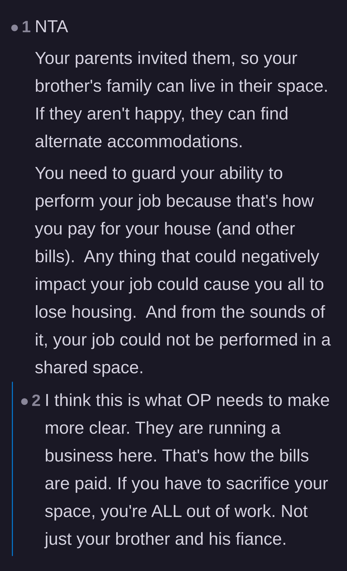 Comment thread 3 - Analysis of the financial stakes, noting that jeopardizing the homeowner's workspace threatens the entire household's stability.
