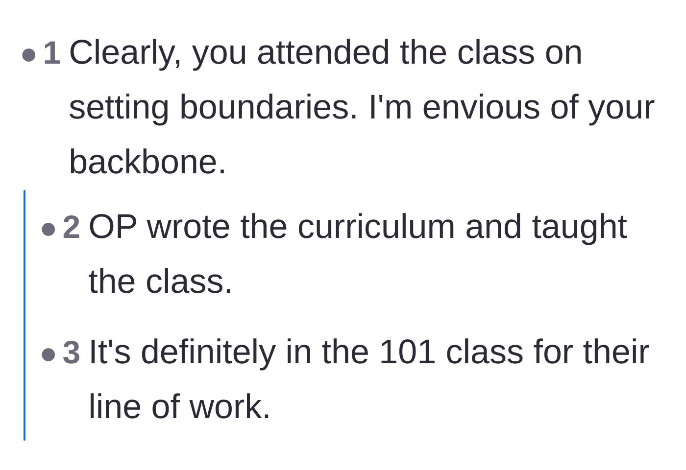 Comment thread 4 - Praise for the homeowner's ironclad backbone and flawless execution of boundary-setting.