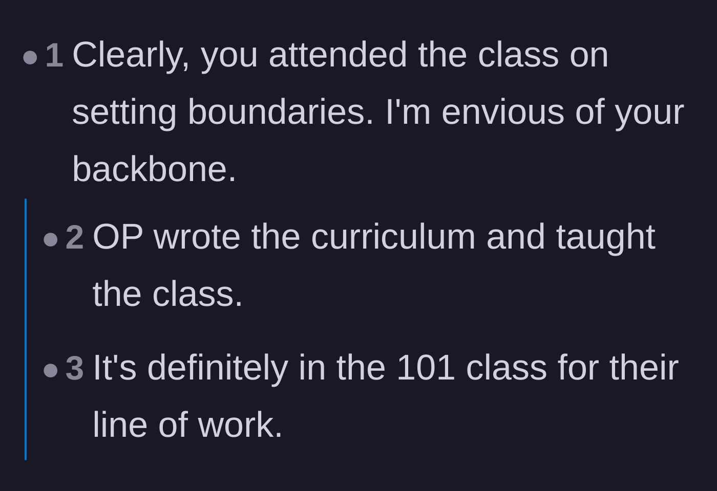 Comment thread 4 - Praise for the homeowner's ironclad backbone and flawless execution of boundary-setting.