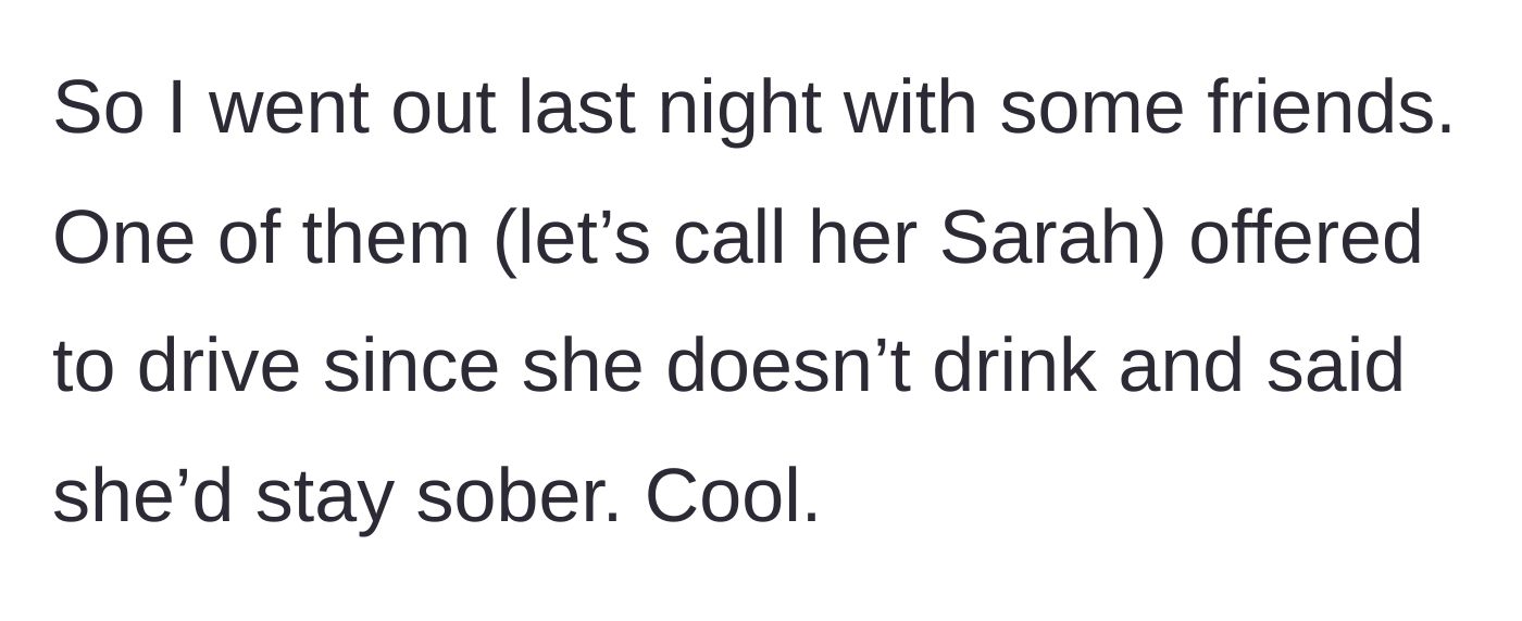 Story part 1 - The friend group establishes a designated driver for the night out.