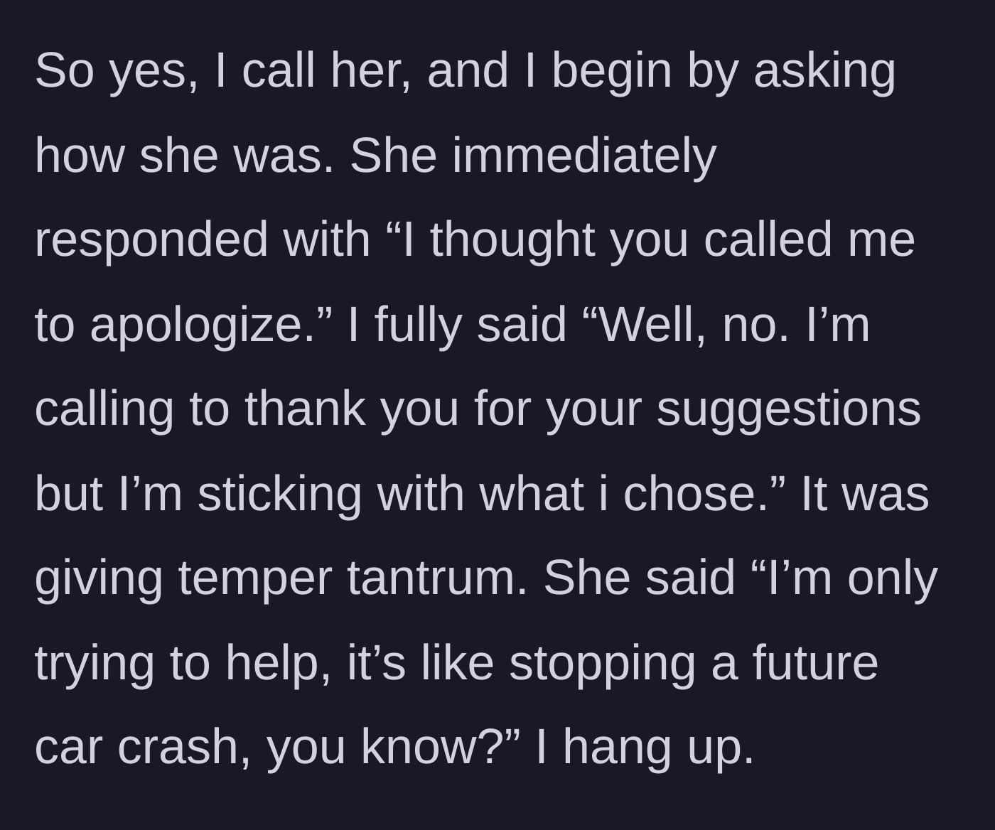 Story part 7 - The bride calling her sister-in-law to set boundaries, resulting in the sister-in-law insulting her wedding again.