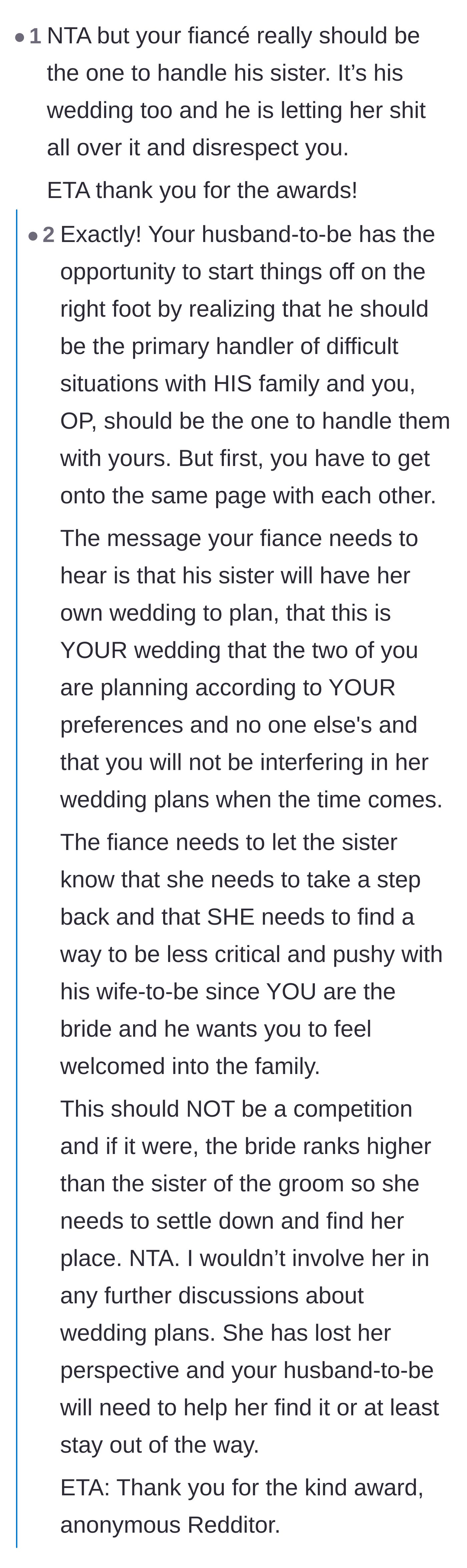 Comment thread calling out the fiancé for not defending his bride and managing his family's behavior.