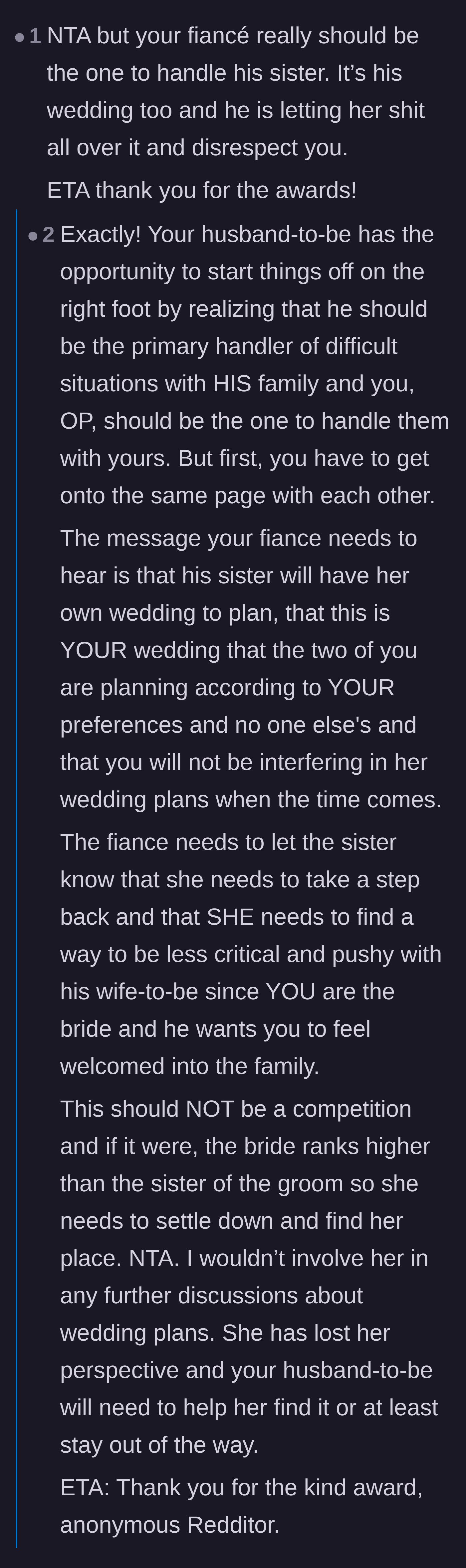 Comment thread calling out the fiancé for not defending his bride and managing his family's behavior.