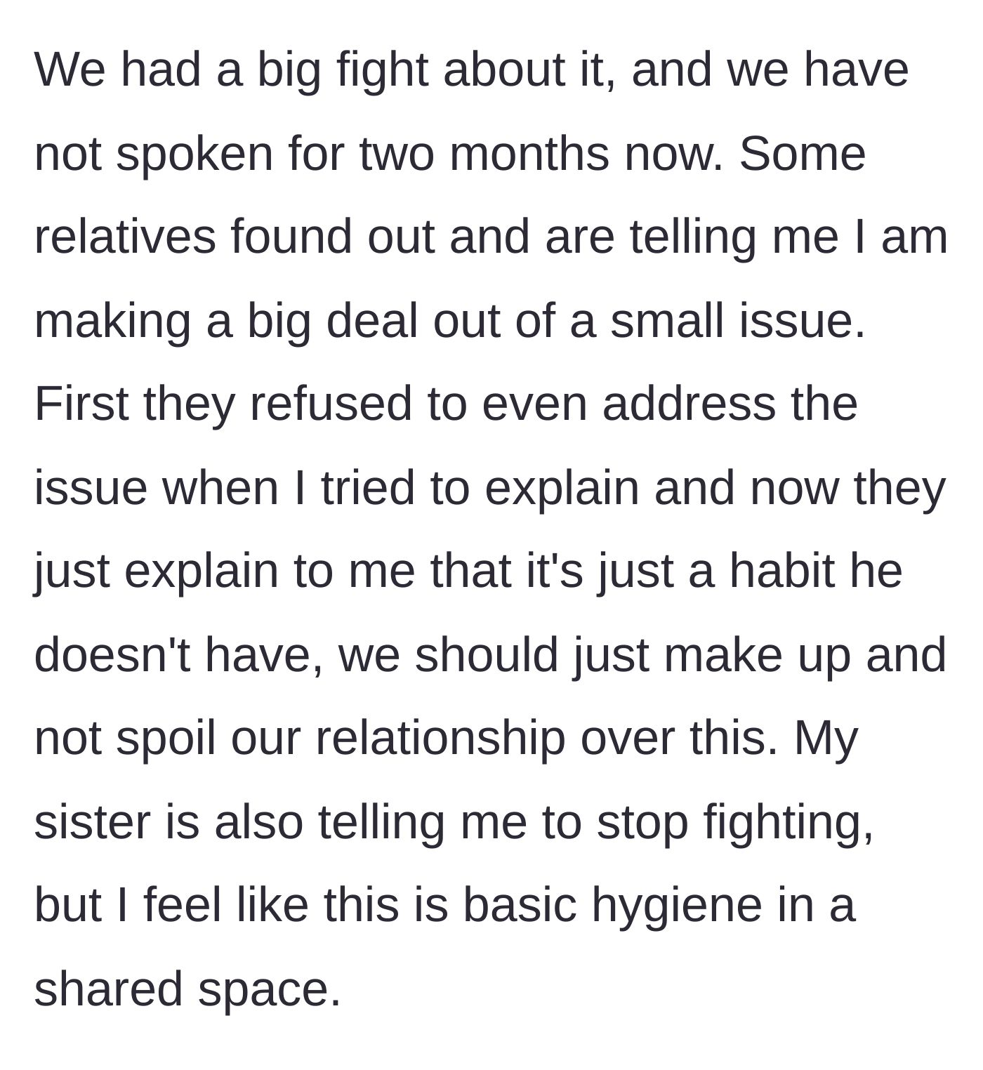 Story part 3 - Relatives arguing and taking the father's side while the younger sister begs for the fighting to stop.