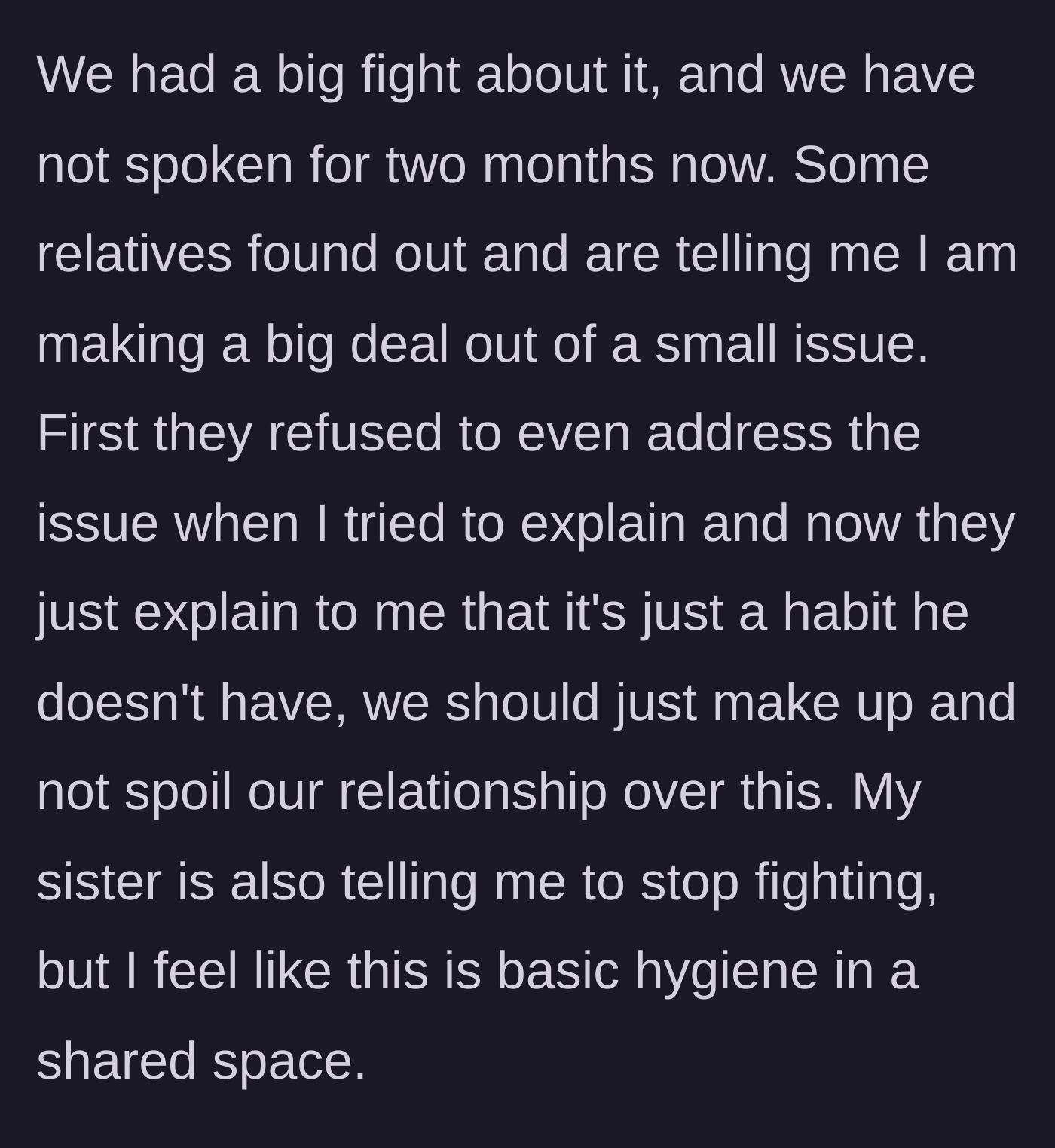 Story part 3 - Relatives arguing and taking the father's side while the younger sister begs for the fighting to stop.