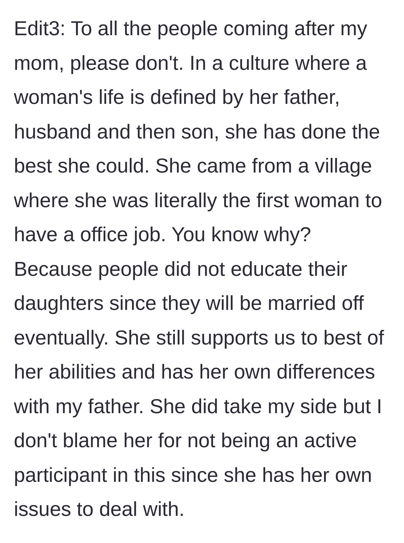 Story part 7 - The daughter defending her hardworking mother, a cultural trailblazer who secretly supports her but has her own battles to fight.