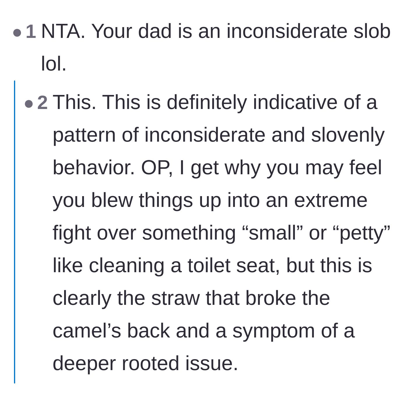 Comment thread 5 - Pointing out that this bathroom issue is a symptom of a much larger pattern of disrespect
