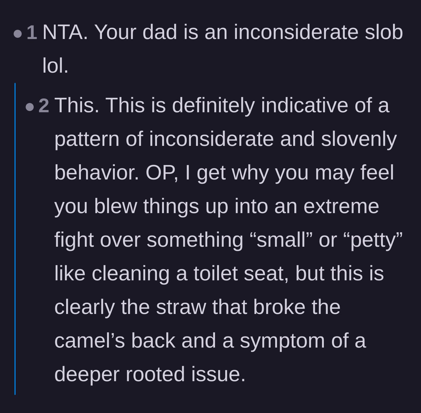 Comment thread 5 - Pointing out that this bathroom issue is a symptom of a much larger pattern of disrespect