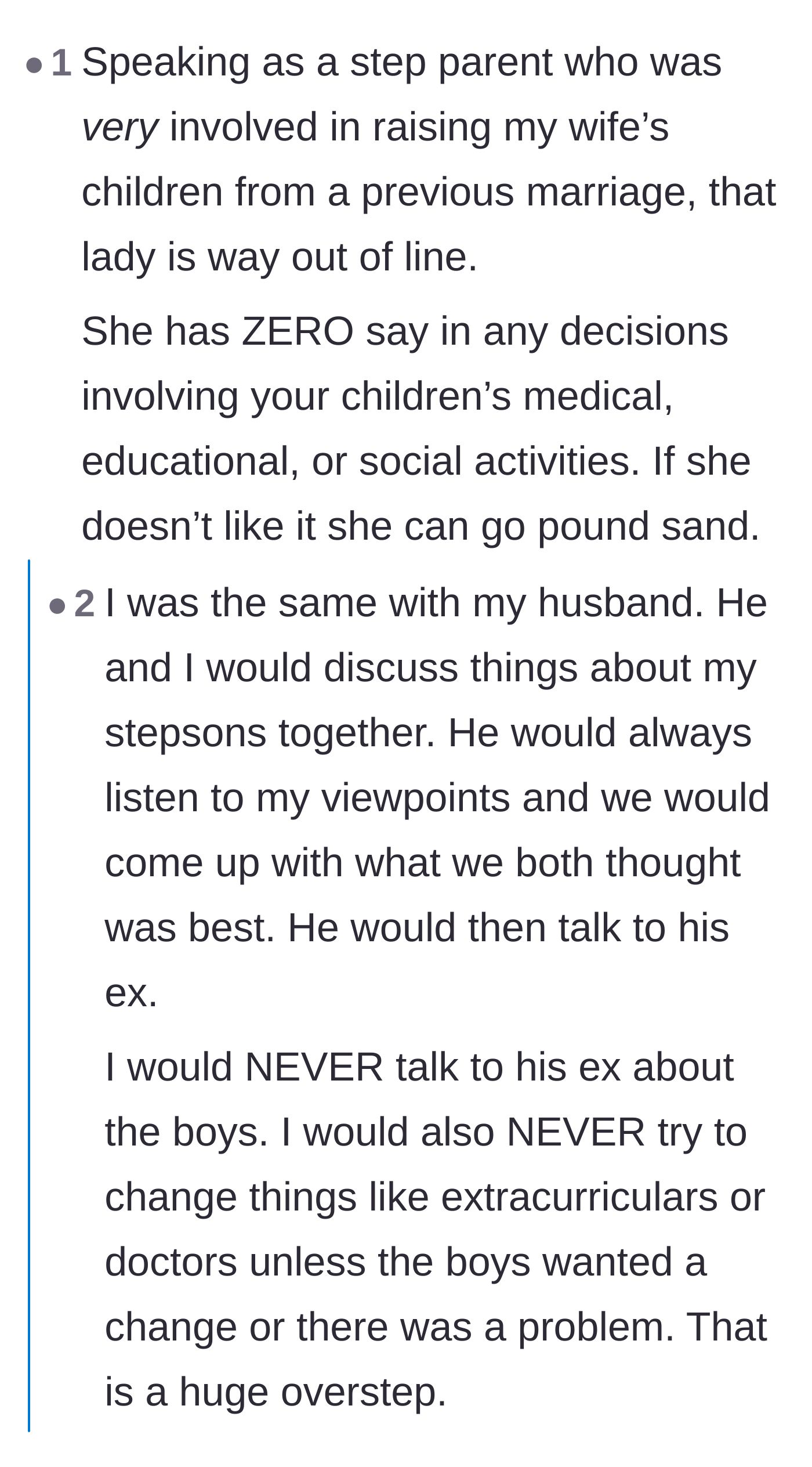 Comment thread 4 - Seasoned step-parents confirming that the affair partner's demands are a massive, inappropriate overstep.