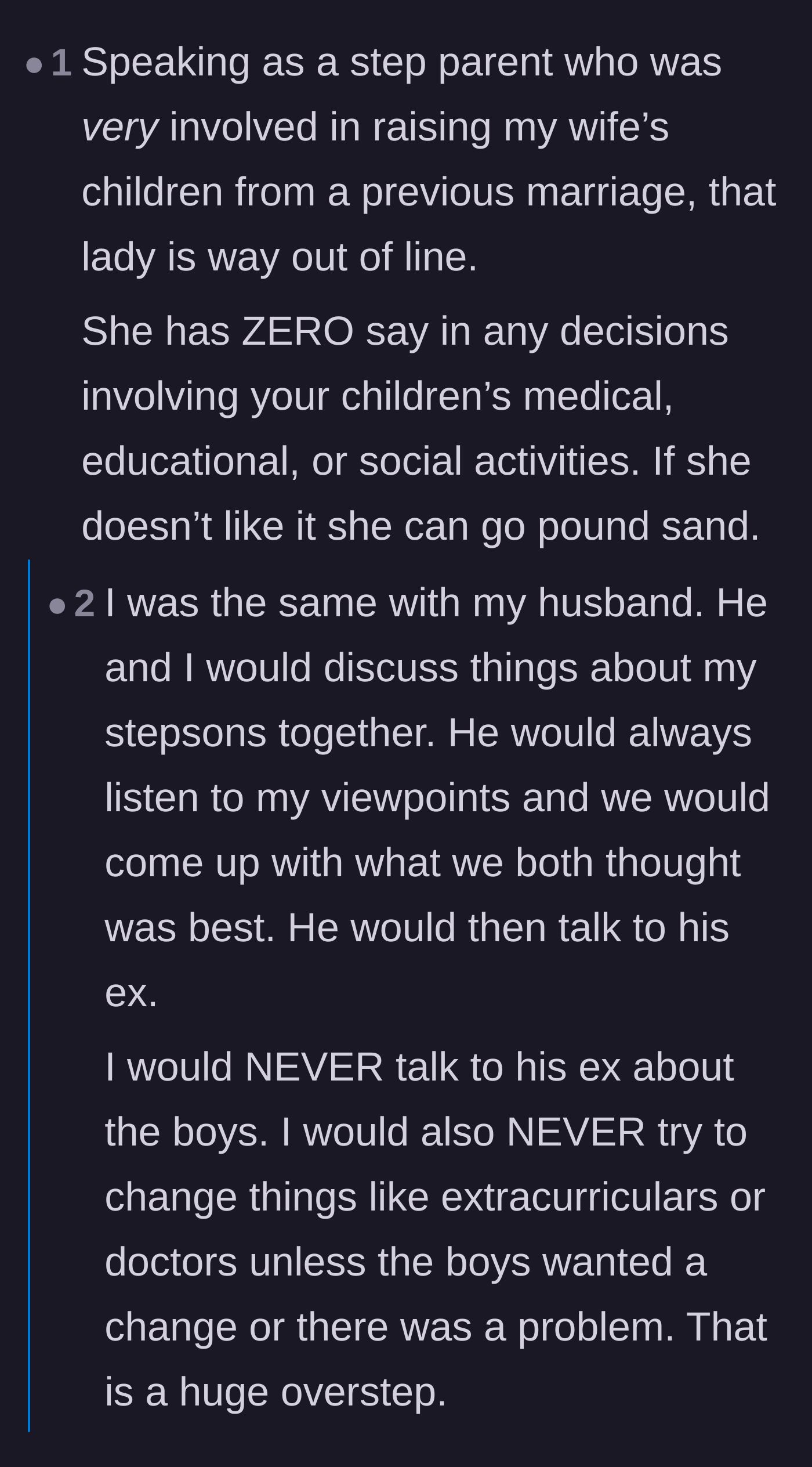 Comment thread 4 - Seasoned step-parents confirming that the affair partner's demands are a massive, inappropriate overstep.