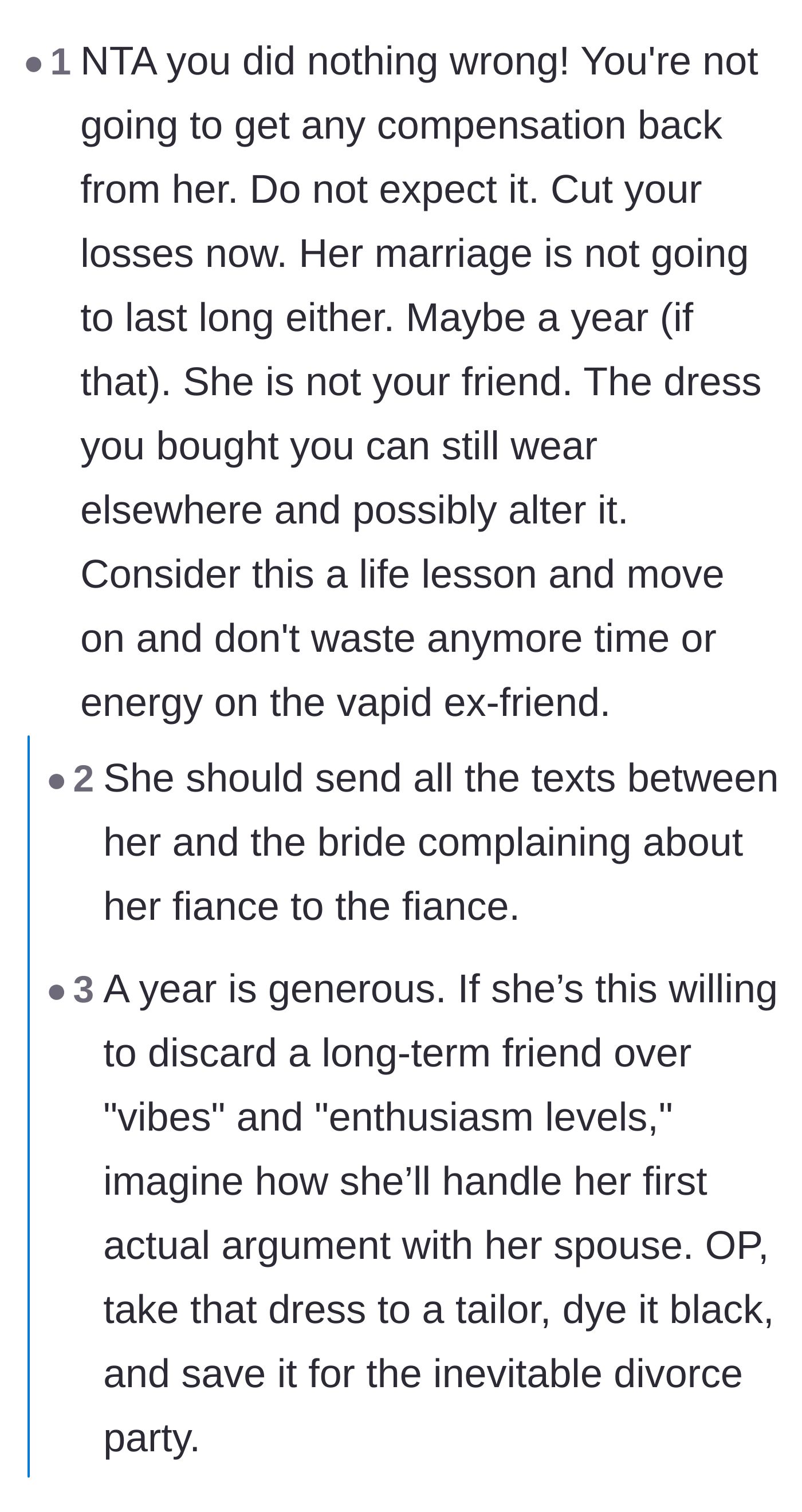 Comment thread 2 - Commenters predicting a quick divorce and suggesting the author dye her wedding guest dress black