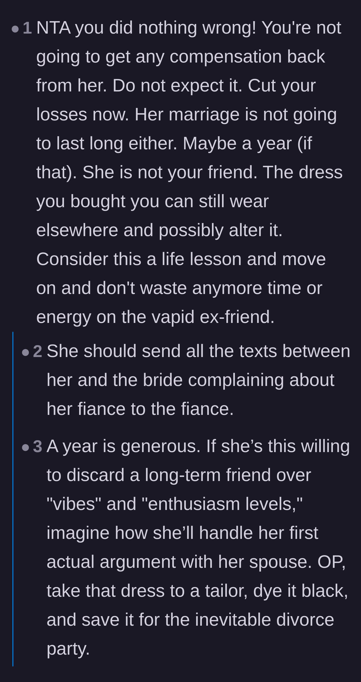 Comment thread 2 - Commenters predicting a quick divorce and suggesting the author dye her wedding guest dress black