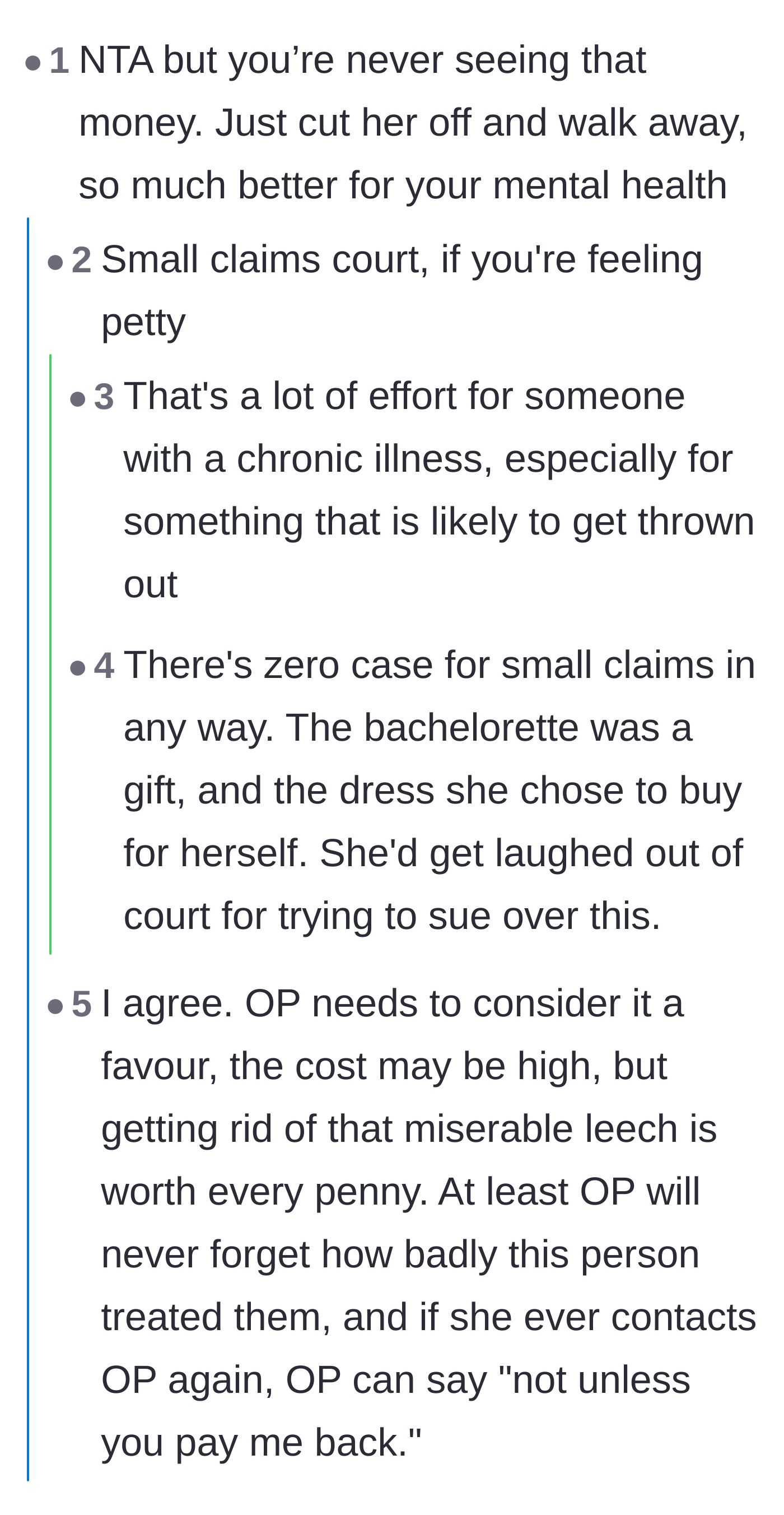 Comment thread 3 - A debate over whether taking the bride to small claims court is legally possible or worth the energy drain