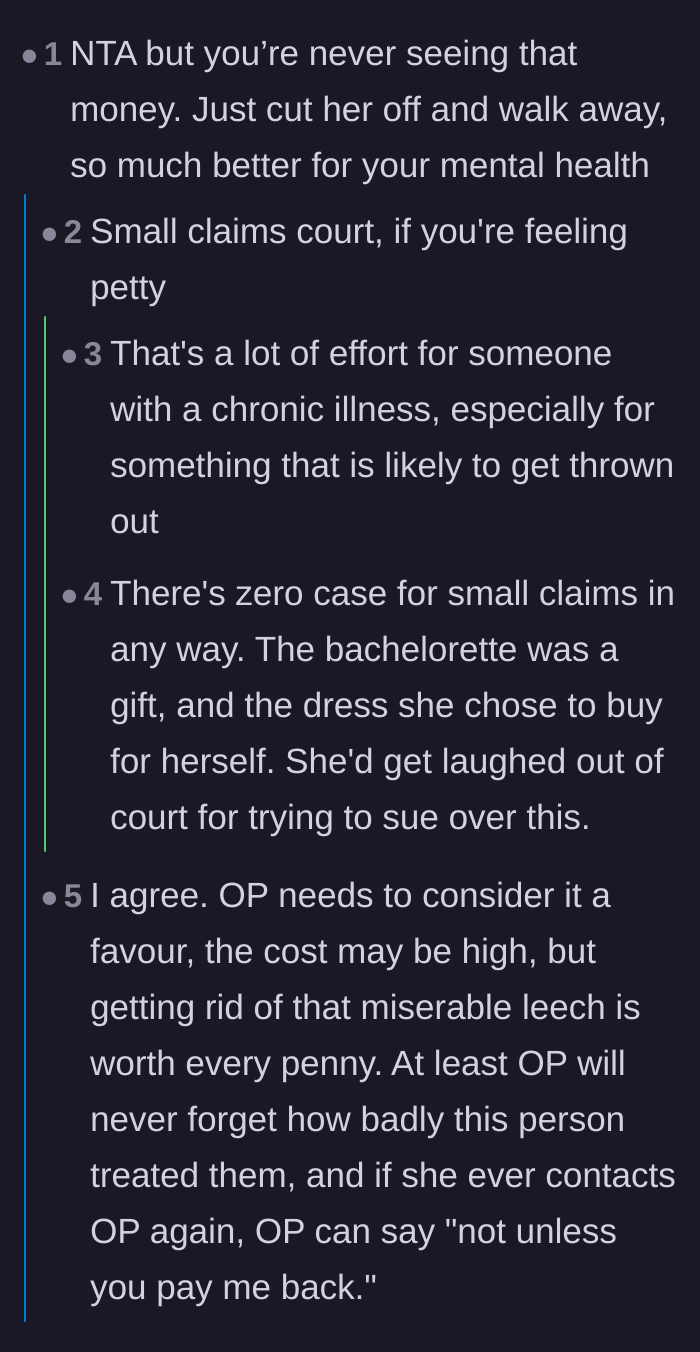 Comment thread 3 - A debate over whether taking the bride to small claims court is legally possible or worth the energy drain