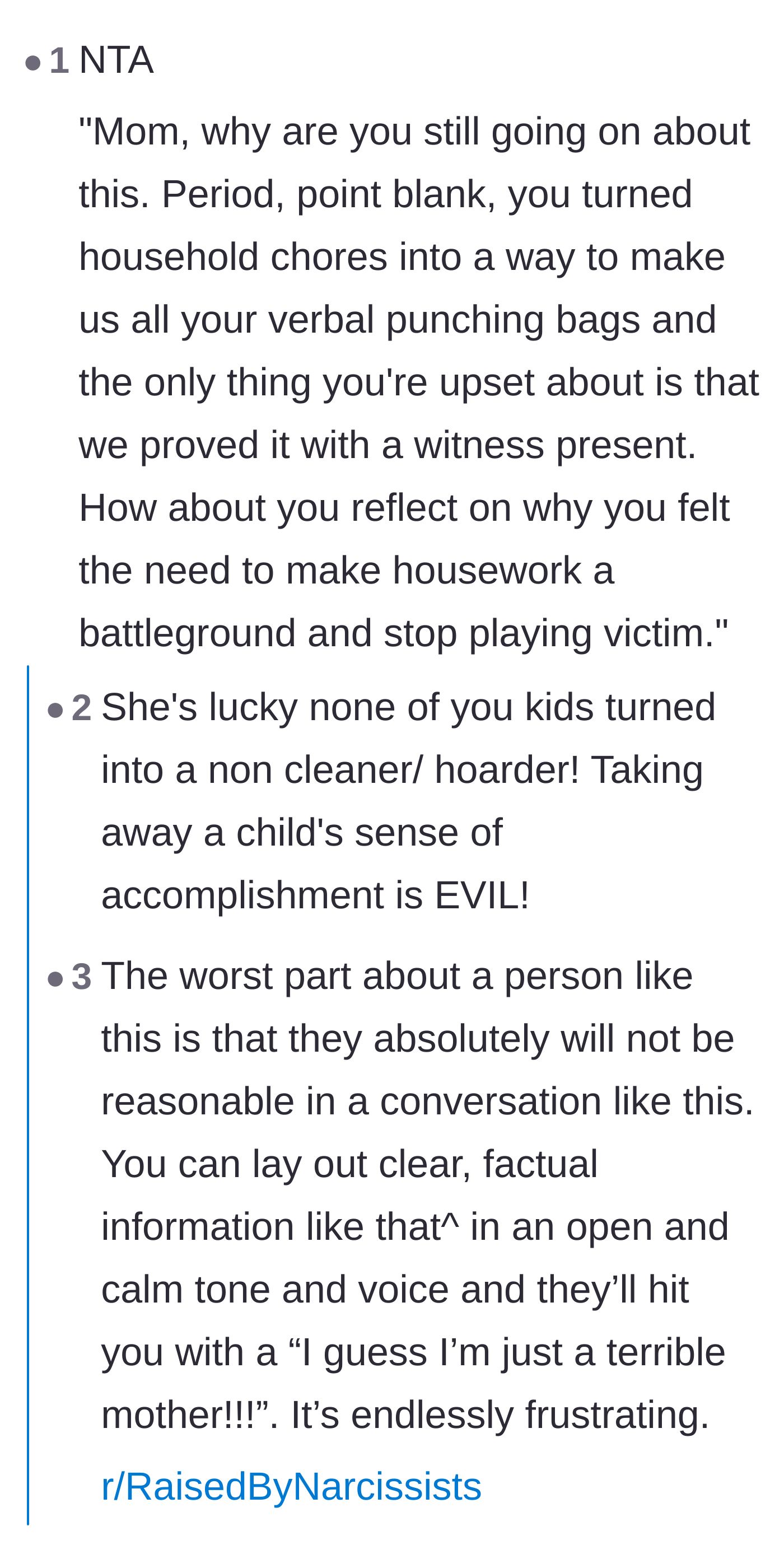 Comment thread 4 - Sharing scripts to confront the toxic behavior and discussing how manipulative parents instantly play the victim when cornered.