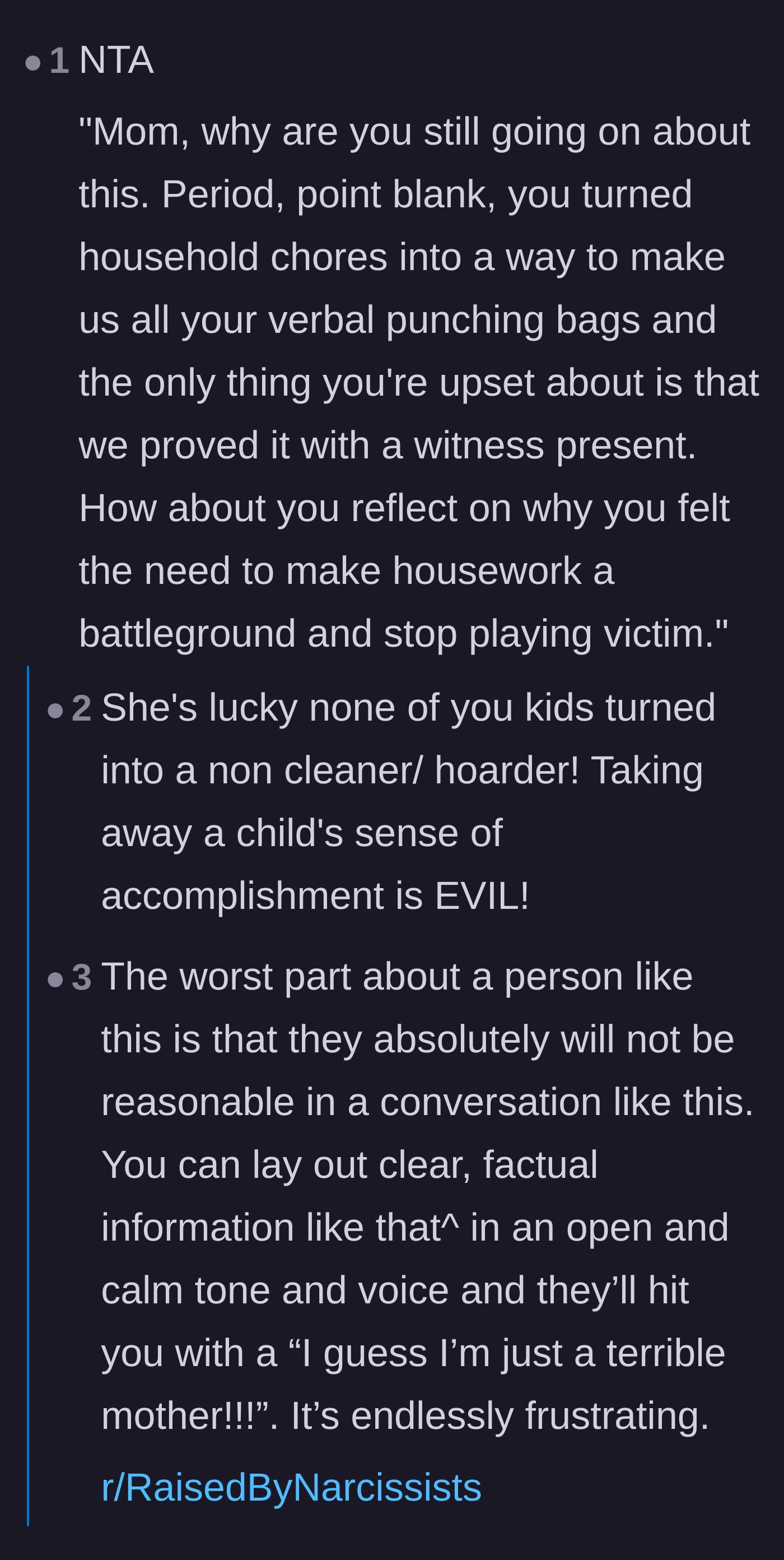 Comment thread 4 - Sharing scripts to confront the toxic behavior and discussing how manipulative parents instantly play the victim when cornered.