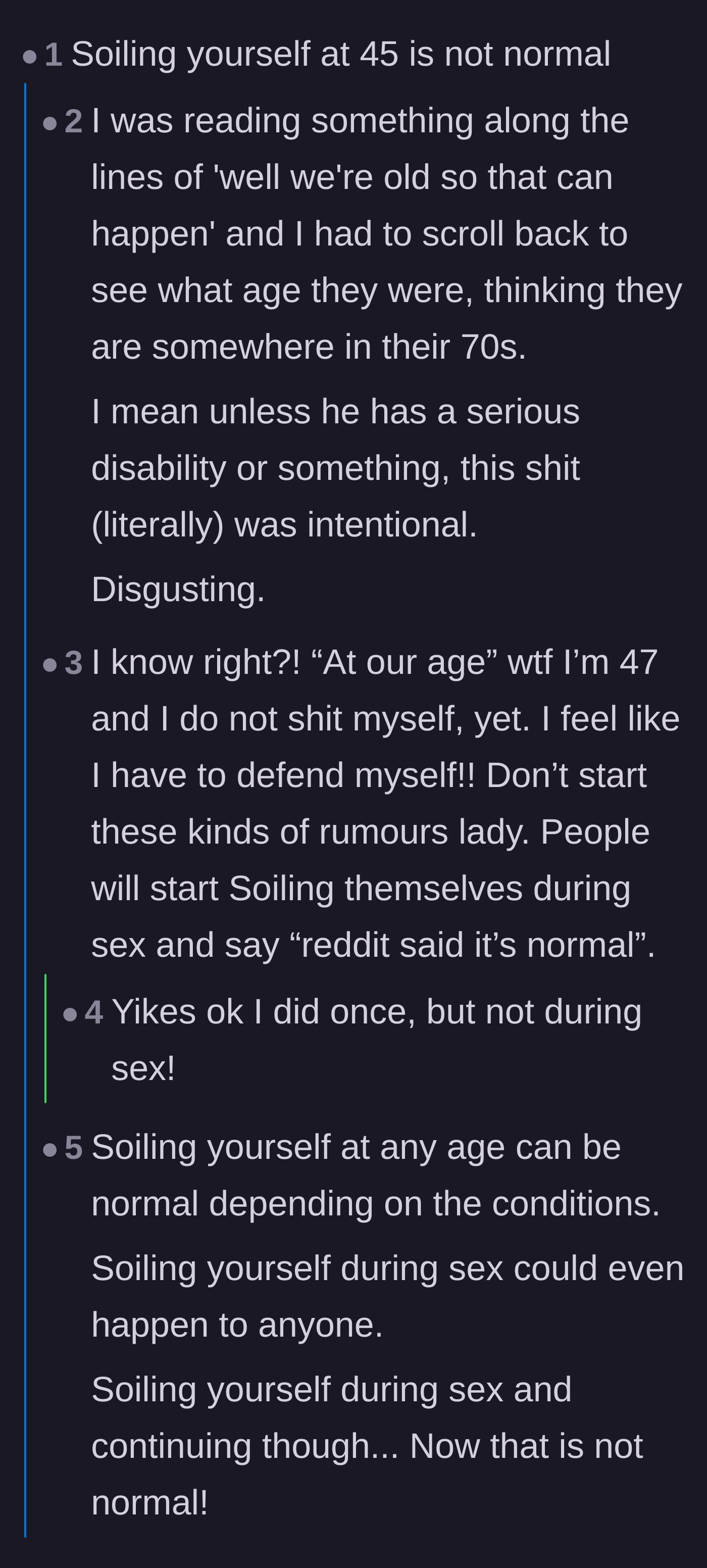 Comment thread 5 - Readers forcefully rejecting the wife's initial attempt to excuse the accident based on their age.