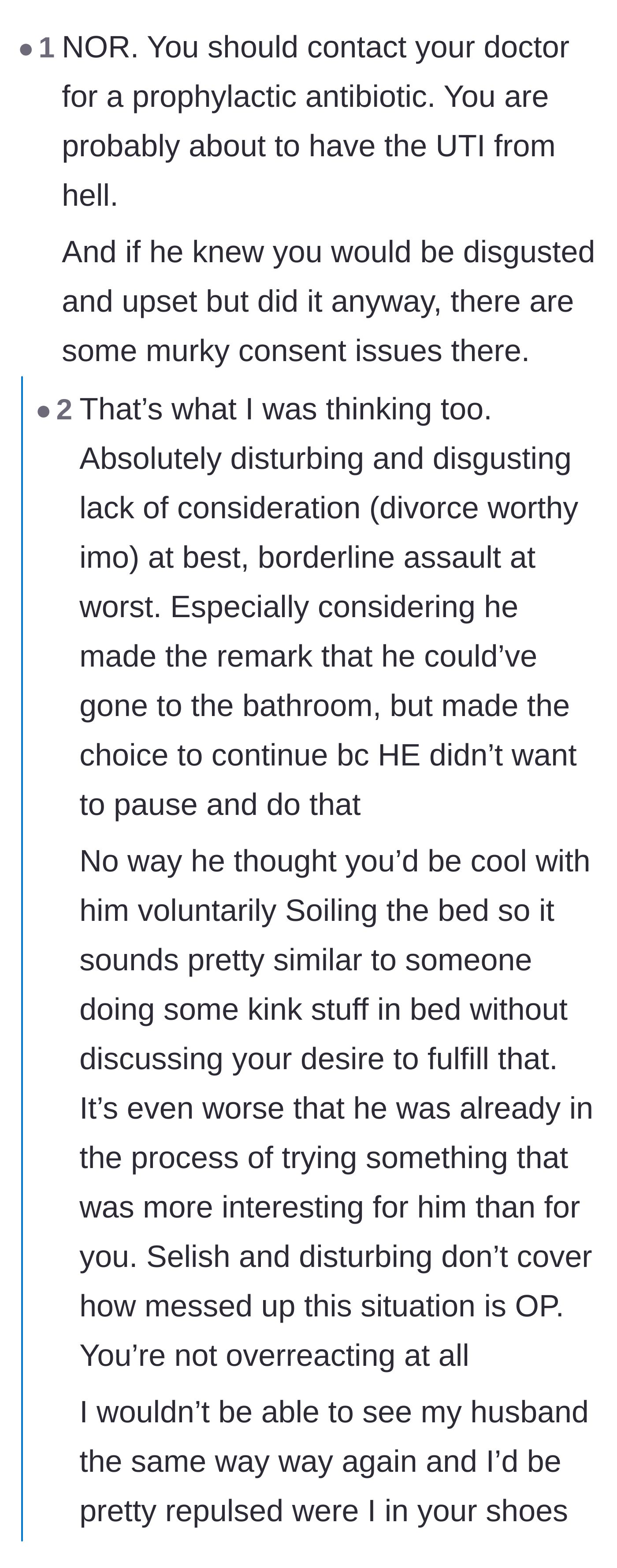 Comment thread 6 - Readers pointing out the severe health risks and deeply disturbing consent violations involved.