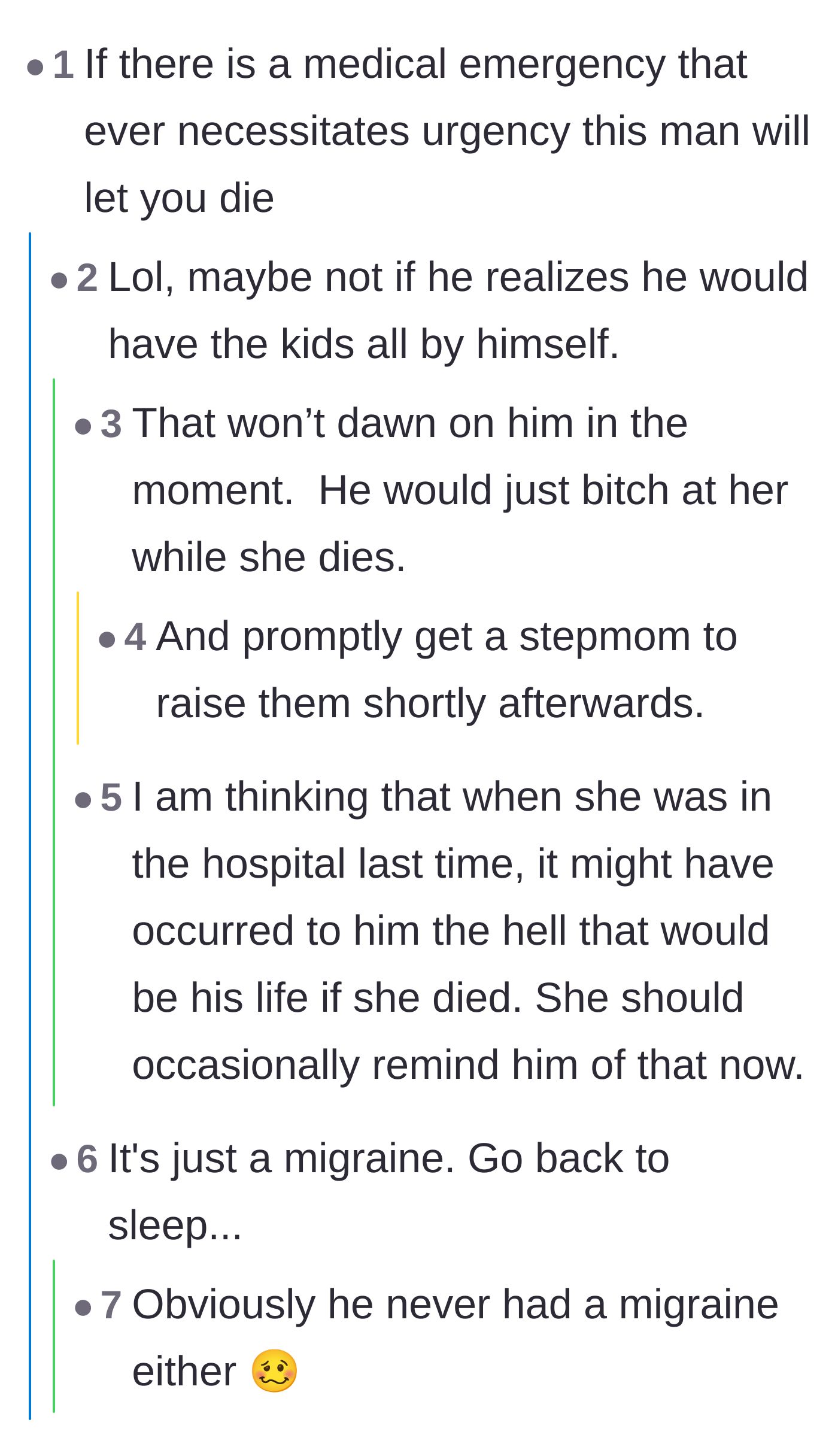 Comment thread 3 - Commenters bluntly point out the terrifying reality that the husband cannot be trusted in a life-or-death medical emergency.